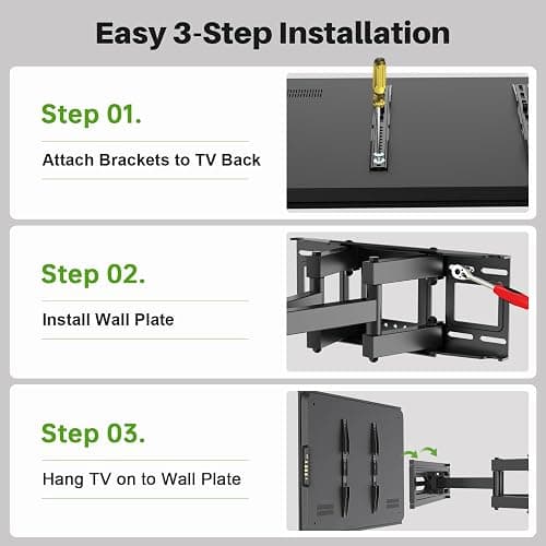 USX MOUNT Full Motion TV Wall Mount for Most 32-70 inch TVs up to 99 lbs, Wall Mount Bracket with Dual Articulating Arms, Swivel, Tilt, Max VESA 400x400mm, TV Mount Fits 12”/16” Wood Studs thumbnail 7