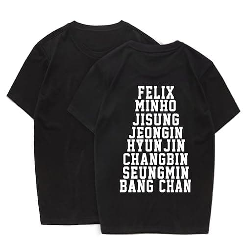 KPOP Skz Merch Tshirt Skz Support Shirt Jisung Felix Hyunjin Minho Changbin Tee Shirt Unisex Tee Top - Large - Black 01