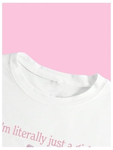 RoseSeek Women's Graphic Bow Short Sleeve Crewneck Crop Tops Slim Fit Y2K Cute T Shirts thumbnail 3