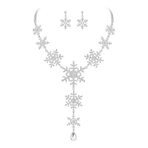 EVER FAITH Tear Drop Snowflake Necklace Earrings Set Austrian Crystal - Image 1