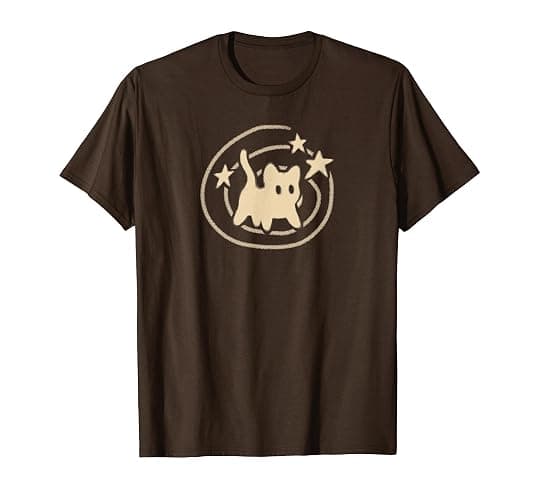 90s Y2K Scary Tomcat Cat is Scared Under Starry Tail T-Shirt - Image 1