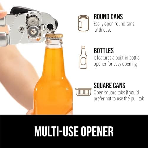 The Original GORILLA GRIP Heavy Duty Stainless Steel Smooth Edge Manual Can Opener and Bottle Openers, Soft Ergonomic Handle, Oversized Handheld Easy Turn Knob, Multifunctional Kitchen Tool, Gray - Gray - 1 thumbnail 7