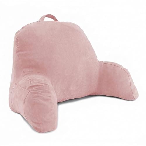 Microsuede Bed Rest - Backrest Pillow with Arms - Bed Rest Pillow - Reading Bedrest Lounger - Sitting Support Pillow - Soft But Firmly-Stuffed Fiberfill - Reading Pillow, Pink - Image 1