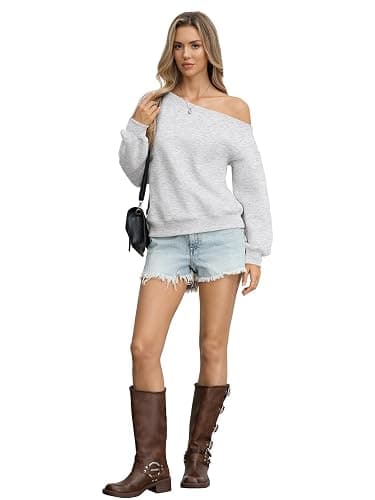 EasyGala Womens Fleece Off Shoulder Sweatshirts Oversized Fall Pullover Top | Cotton Blend, Crop Length, Fleece Lined, Soft, Cozy, Casual, Trendy, Daily Outfits, Relaxed Fit, Winter Long Sleeve, Vacation thumbnail 6