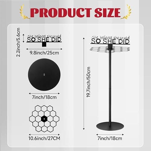 Honeydak Rotatable Medal Hangers Display Tabletop Metal Medal Holder Rack with Adjustable Height Holds 45+ Medals with Motivational Words Race Marathon Sports Hanger Display thumbnail 2