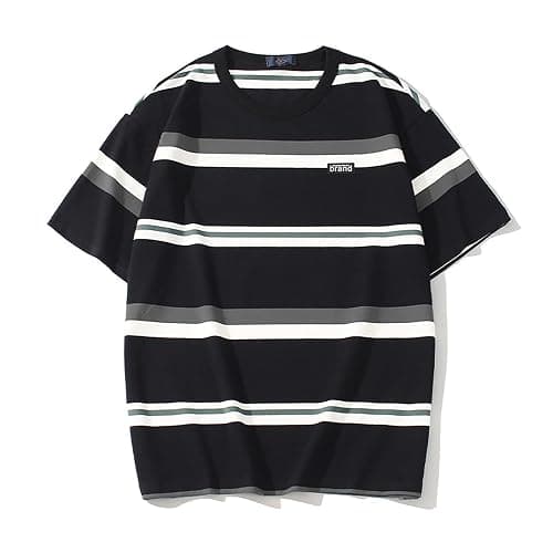 INFENU Gothic Casual Loose Oversized T-Shirt Harajuku Street Trend Men and Women Wearing Printed Stripes for Couples - Image 1