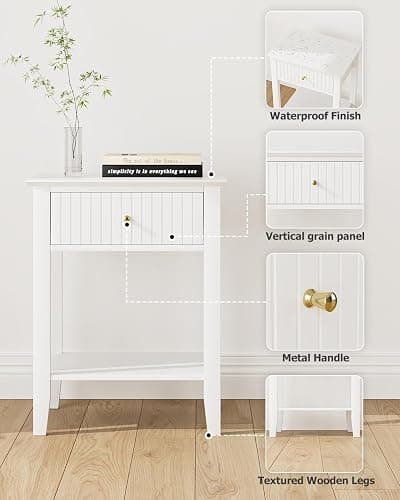 Apetaccat Fluted Nightstand, Farmhouse Night Stand with 1 Drawers, Mid Century Modern Side Accent Table,Bedside End Table for Bedroom, Living Room, White thumbnail 3