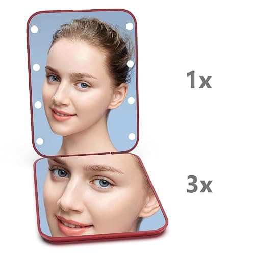 Kintion Pocket Mirror, 1X/3X Magnification LED Compact Travel Makeup Mirror with Light for Purse, 2-Sided, Portable, Folding, Handheld, Small Lighted Mirror for Gift, Wine Red thumbnail 5