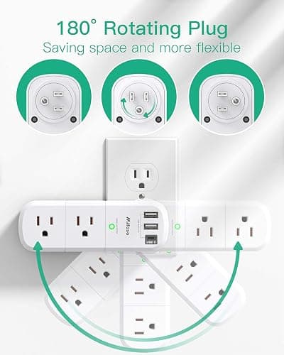 Outlet Extender with Rotating Plug, Mifaso Surge Protector 6 AC Multi Plug Wall Outlets and 3 USB Ports, 1800 Joules, 3-Sided Swivel Power Strip Spaced Splitter for Home, Travel, Dorm Room Essentials thumbnail 2