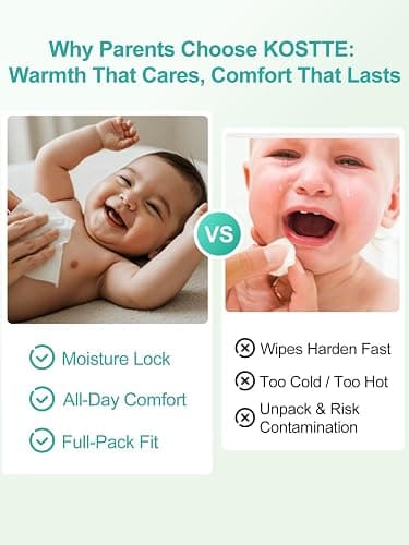 KOSTTE Baby Wipes Warmer, Larger Capacity Wipe Dispenser, Even Heating Diaper Wipe Warmer with Night Light, On/Off Switch, White thumbnail 7