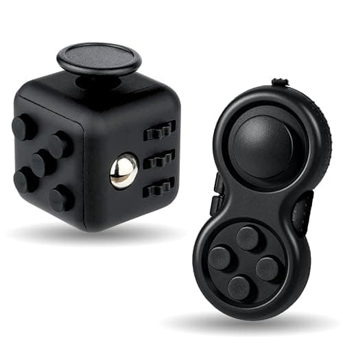 Yeefunjoy 2 PCS Fidget Toy Set, Fidget Pad, Fidget Toy Cube Sensory Toy Relieves Stress and Anxiety Toys Finger Toy Office Classroom Toy Gift for ADD, ADHD, Autism, Adults, Kids (Black) - Image 1