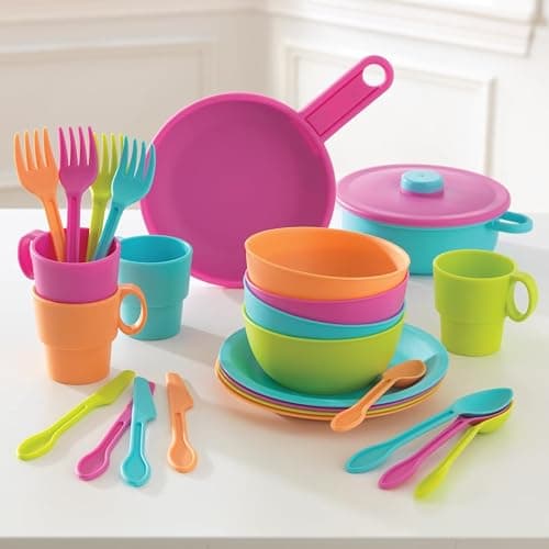 KidKraft 27-Piece Bright Cookware Set, Plastic Dishes and Utensils for Play Kitchens thumbnail 2