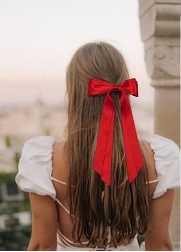 Cute Hair Accessories: Bow Clips, Ribbon Barrettes with Tassels, and Hair Bows for Women in Black and Red thumbnail 7