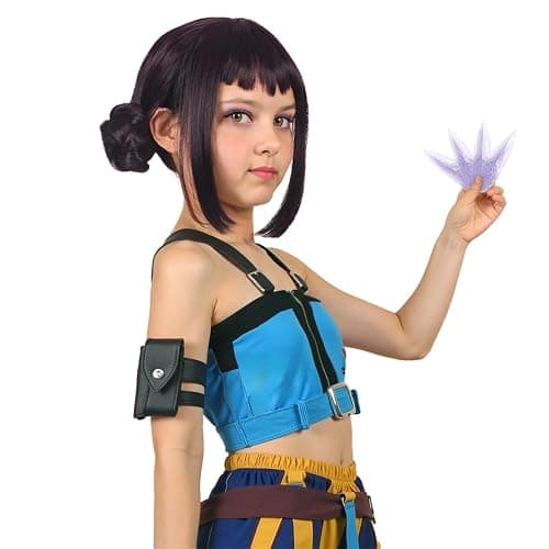 FantaLook Short Black Purple Cosplay Wig with 2 Buns for Halloween Party Costume（Small Size） thumbnail 2