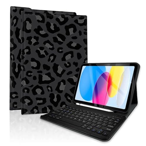 TopPerfekt Case Keyboard for iPad 11th (A16) 11-inch 2025 / iPad Gen 10th 10.9in 2022, Detachable,Rechargeable, Magnetically Absorbent, Pencil Holder for 10.9 inch Case with Keyboard-Leopard BlackGrey - Image 1