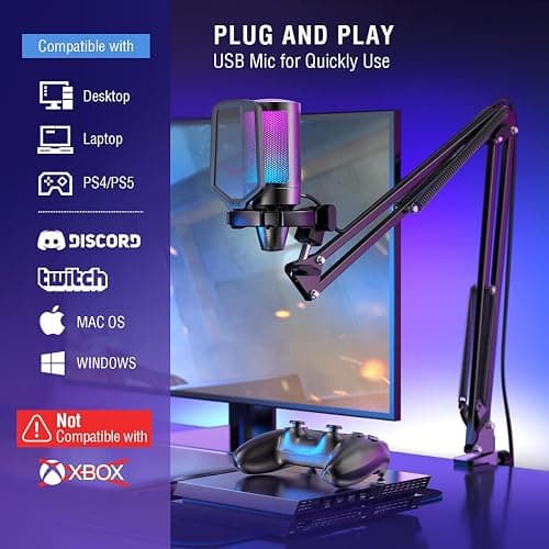 FIFINE Gaming PC USB Microphone, Podcast Condenser Mic with Boom Arm, Pop Filter, Mute Button for Streaming, Twitch, Online Chat, RGB Computer Mic for PS4/5 PC Gamer Youtuber-AmpliGame A6T thumbnail 7