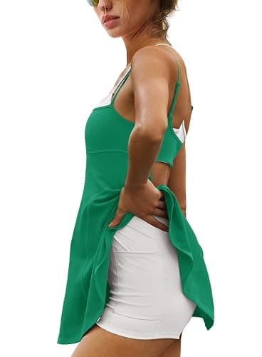 Yanekop Womens Tennis Dress Athletic Dress with Shorts and Bra Golf Outfits Spaghetti Strap Workout Romper Dresses thumbnail 2
