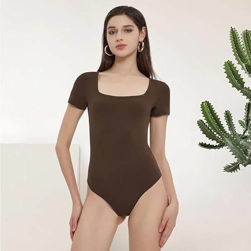 CE' CERDR Women’s 5 Pack Short Sleeve Bodysuits Square Neck T-shirt Basic Casual Tops Body suit thumbnail 3