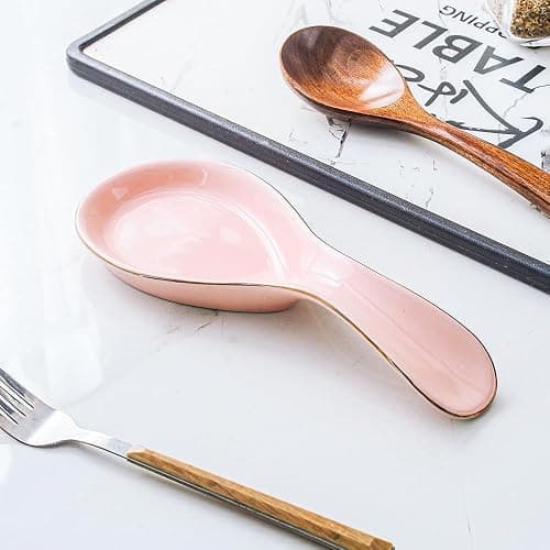 Maxramic Ceramic Spoon Rest for Stove Top, Pink Spoon Holder Utensil Rest, Cute spoon Rests for Coffee Bar Kitchen Decor Cooking Gift for Housewarming (Pink) thumbnail 2
