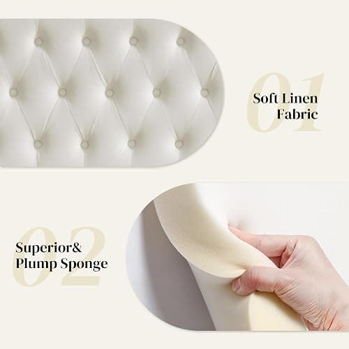 Kingfun Tufted Upholstered Full Size Bed Headboard in Modern Button Design, Adjustable Solid Wood Head Board, Premium Velvet Fabric Padded Headboards in Bedroom (White) thumbnail 4