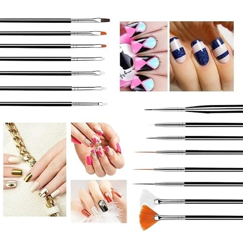 FULINJOY 21Pcs Nail Art Design Tool Kits - 1 Resin Nail Art Palette, 5 Nail Art Dotting Pens, 15 Nail Art Brushes, Nail Polish Mixing Palette Double-Ended Dotting Pen Nail Liner Nail Drawing Brushes thumbnail 9