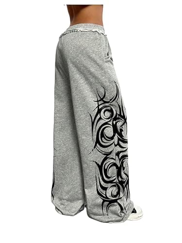 SOLY HUX Women's Y2k Baggy Sweatpants Wide Leg Graphic Grunge Goth 2000s Emo Pants Streetwear with Pockets thumbnail 2