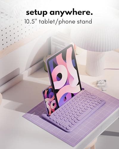 Macally Small Wireless Bluetooth Keyboard for iPad mini/Air/Pro, iPhone, Tablet, and Phone - 78 Key iPad Keyboard with Built-in Stand - Universal Compatible Multi Device - Purple thumbnail 4