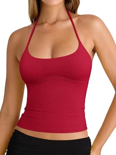 REORIA Women's Sexy Halter Backless Double Lined Tank Top Y2k Trendy Camisole Crop Tops - Image 1