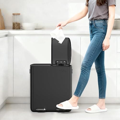 mVm Kitchen Trash Can,2x5.3Gallon(2x20L) Double Trash cans and Recycle Bin Combo with Lid and Anti-Fingerprint,Foot-Pedal,Soft-Close.Stainless Steel Garbage Can for Kitchen,Living Room(Matte Black) thumbnail 2