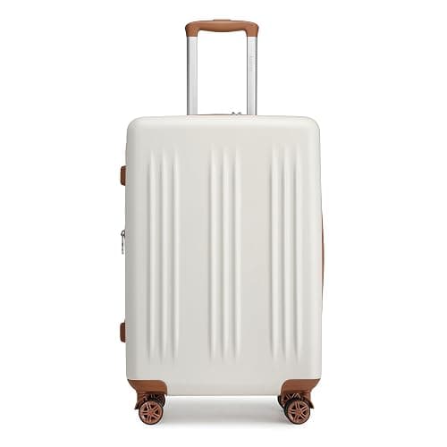 Kono Lightweight 24 Inch Expandable Luggage with Quiet Spinner Wheels TSA Lock, Scratch and Drop Resistant PC+ABS Hardside Durable Medium Checked Suitcase, Cream White & Brown thumbnail 8