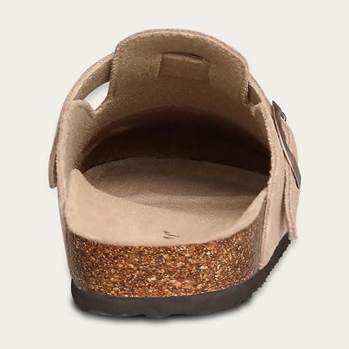 KIDMI Women's Suede Clogs Leather Mules Cork Footbed Sandals Potato Shoes with Arch Support - 8.5 - Taupe thumbnail 5