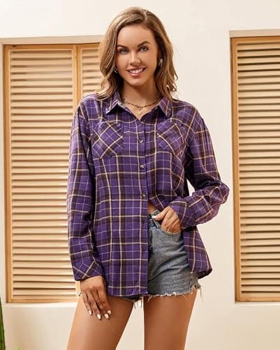 Damipow Flannel Shirt Women Long Sleeve Fall Blouse Ladies Casual Top Cute Clothes thumbnail 3