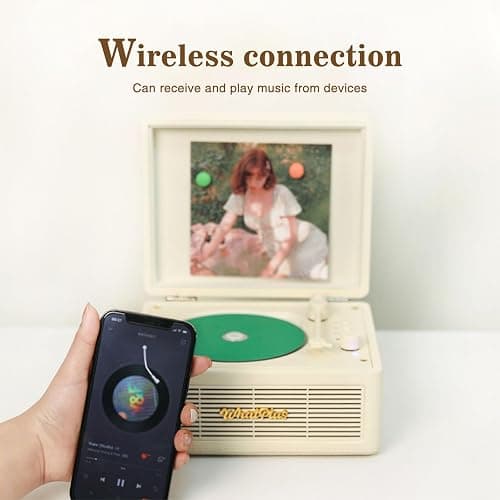 WhatPlus Portable CD Player with Bluetooth 5.2, Rechargeable Battery & Built-in Speakers – Hi-Fi Retro Suitcase Design for Home Decor, AUX/TF Card Support – Ideal Gift (Vintage White) thumbnail 4