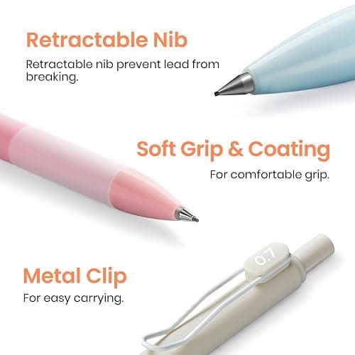 Cute Mechanical Pencil Set, 4 Pcs Pastel Mechanical Pencils 0.7 & 0.5mm with 4 Tube Leads Refills, 3 Erases & 1 Box Eraser Refills, Aesthetic pencils for Girl Boy, Back to School Supplies-Pastel - Retractable thumbnail 3