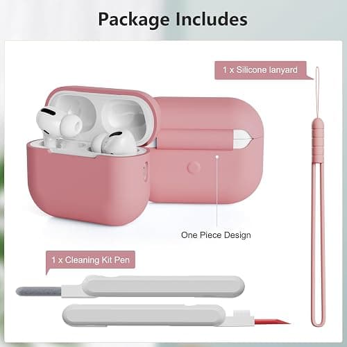 KOKOKA Custodia Case Compatibile con AirPods Pro 2/1 2023/2022/2019 con Kit di Pulizia e Cordino in Silicone, Case Cover Protettiva Premium in Silicone per AirPods Pro 2a/1a Generazione, Bean Pink thumbnail 7