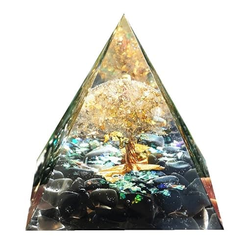 Tree of Life Orgonite Pyramid Kit White Quartz with Obsidian Stone Positive Reiki Energy Generator Crystal Healing Orgone Collection Wealth Lucky Meditation Tool - Image 1