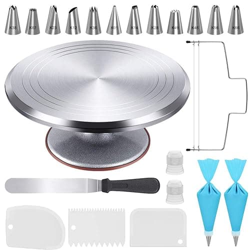 Kootek 22pcs Cake Decorating Supplies Kit, Baking Tools with 12" Aluminium Cake Turntable Rotating Cake Stand, Piping Bags and Tips Set, Icing Spatula, Cake Leveler, 3 Icing Scrapers for Mother's Day - Image 1