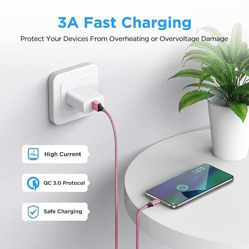 etguuds Pink USB C Cable 3ft, 2-Pack USB to USB C Cable 3A Fast Charging Type C Cable Braided Data Cord for iPhone 16 15 Pro Max Samsung Galaxy S25 S24 S23 S22 S21 S20 S10 Note 20, Pixel Moto thumbnail 3