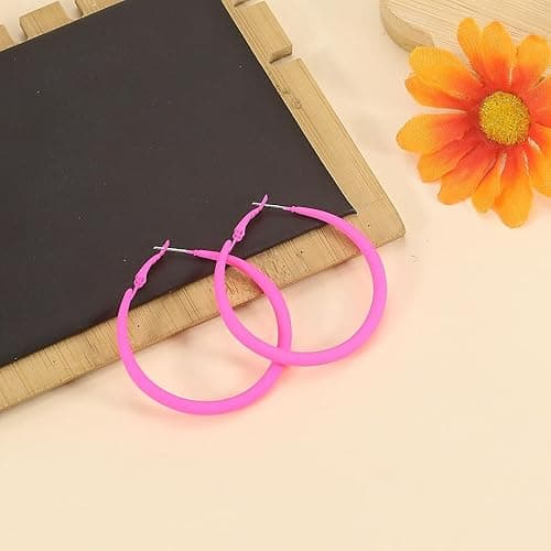 Neon Hoop Earrings for Women Exaggerated 80s 90s Colorful Chunky Statement Hoops Earring Lightweight Hypoallergenic Big Hoops for Glow Party Outfits Y2k Jewelry Accessories thumbnail 6