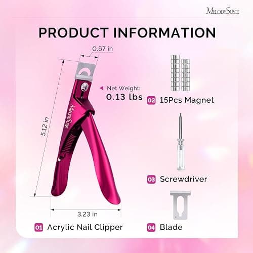 MelodySusie Acrylic Nail Clippers with 15pcs Magnet Sizers, Professional Nail Clippers Cutters for Long Acrylic Gel Nails Tips, Adjustable Stainless Nail Trimmer, Manicure Tool for Salon Home, Plum thumbnail 7