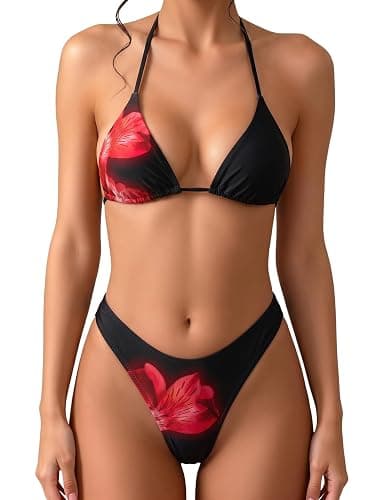 MakeMeChic Women's Polka Dots Triangle Thong Bikini Sets Floral Cute Bathing Suit Swimsuits - Image 1