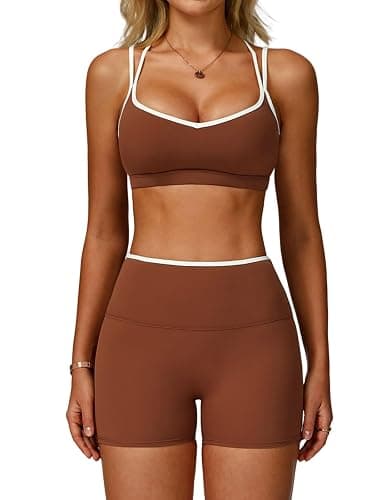 QBGJTD Two Piece Workout Sets For Women Sports Bra Matching High Waist Scrunch Butt Shorts Gym Yoga Athletic Clothes - Image 1