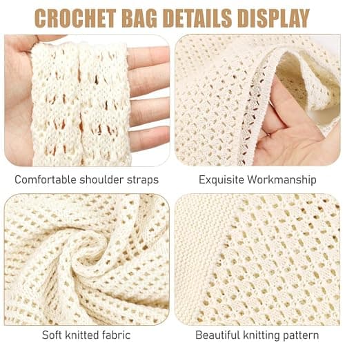 COOKOOKY Crochet Beach Tote bag Summer Beach Bag for Women Aesthetic Mesh Tote Bag Hippie Bag Knit Bag thumbnail 5