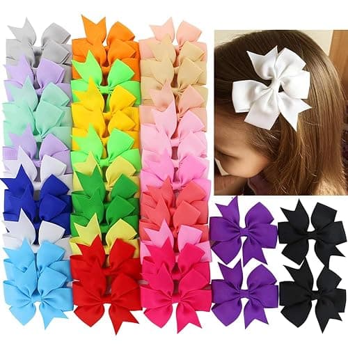 40Piece 3 Inch Boutique Grosgrain Ribbon Pinwheel Hair Bows Alligator Clips For Girls Babies Toddlers Accessories Teens In Pairs - Image 1