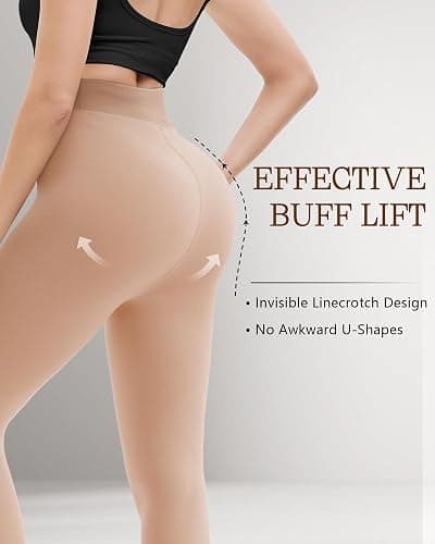 HONGTEYA 2 Pairs Fleece Lined Tights Women - Warm Sheer Pantyhose Fake Translucent Tights Winter Thermal Leggings thumbnail 2