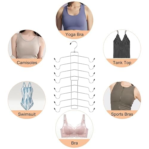 TOPIA HANGER 2 Pack Tank Top Hanger, 8 Layers Bra Hanger Space Saving, Sport Yoga Bras Holder, Closet Organizers and Storage for Camisoles Tank Tops Sports Yoga Bras Swimsuits, Silver CT79B thumbnail 7