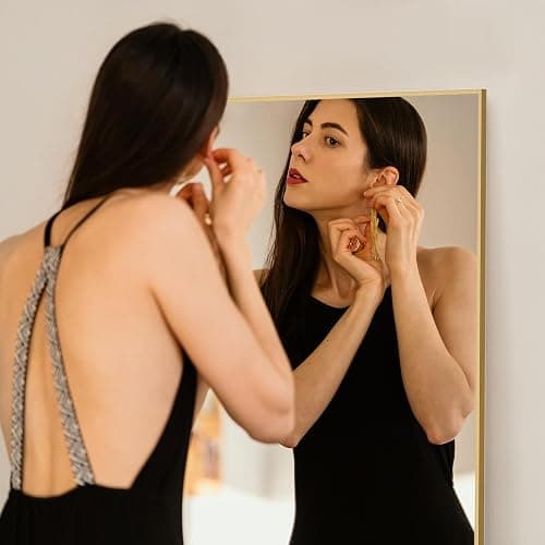 Aidoly Mirror Full Length, Upgraded 16"x59" Body Wall Mirrors with Shatter-Proof Glass, Floor Standing, Hanging or Leaning, Tall Mirror with Stand Aluminum Alloy Frame for Bedroom, Gold thumbnail 5