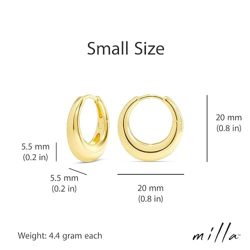 MILLA 14K Gold Plated Hoop Earrings | Small Silver Hoops | Thick Lightweight Chunky Hoop Earrings for Women thumbnail 3