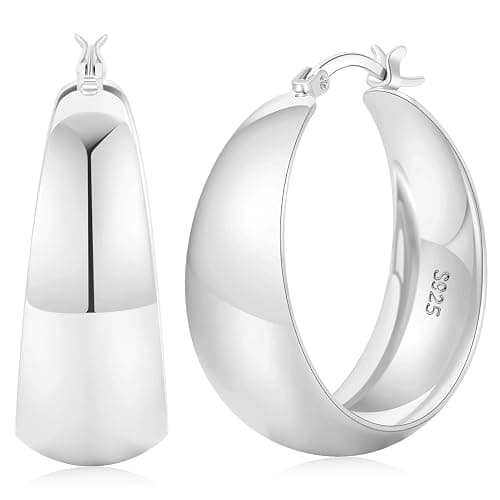 Senteria 12mm Wide Thick Hoop Earrings 925 Sterling Silver Hoop Earrings for Women Hypoallergenic 14K Real Gold Plated Hoops Large Earring Lightweight Chunky Hoops Earring for Women 25/30/40/50MM - Image 1