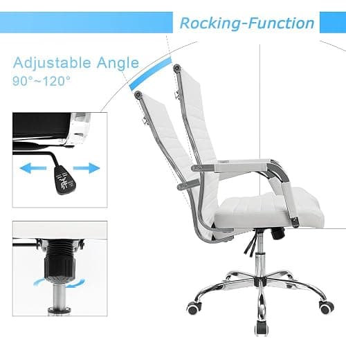 Furmax Ribbed Office Desk Chair Mid-Back PU Leather Executive Conference Task Chair Adjustable Swivel Chair with Arms (White) thumbnail 6